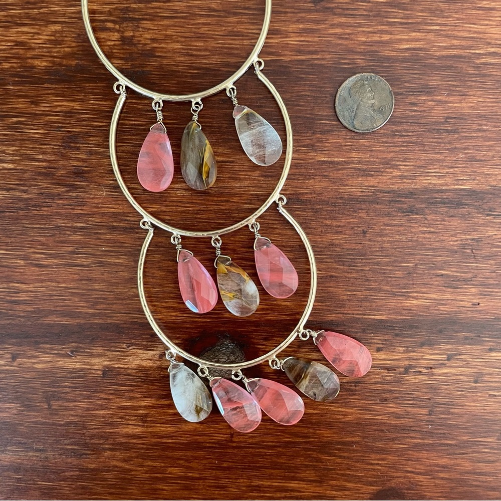 Anthropologie | Cherry Drop Pendant | Long Tiered Necklace | Pink Brown Gold